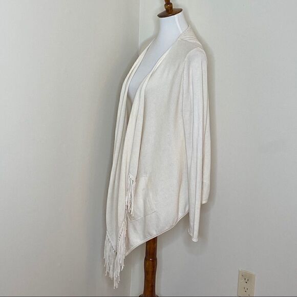 Banana Republic Cream Open Front Fringe Cardigan M - Picture 2 of 6